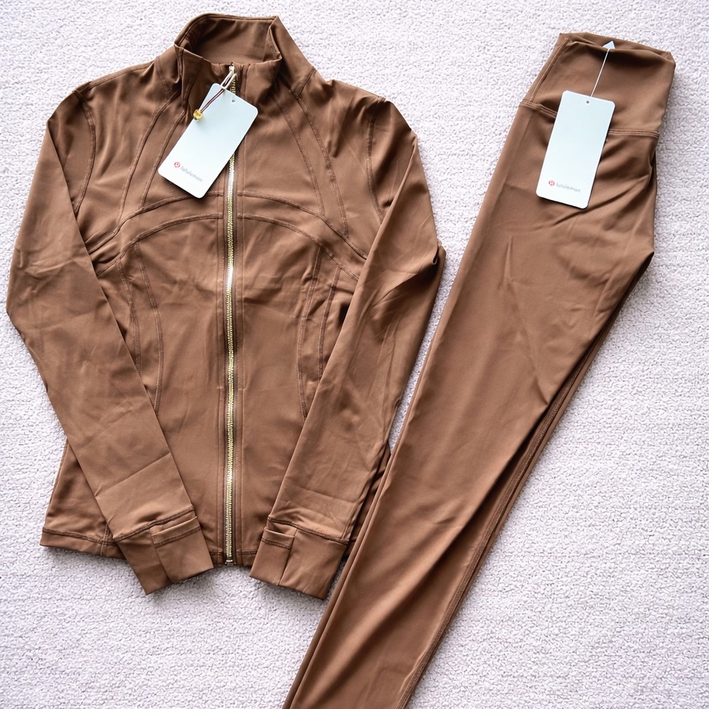 Lululemon Brown & Gold Define Jacket + Align Leggings Set Size 6 NWT